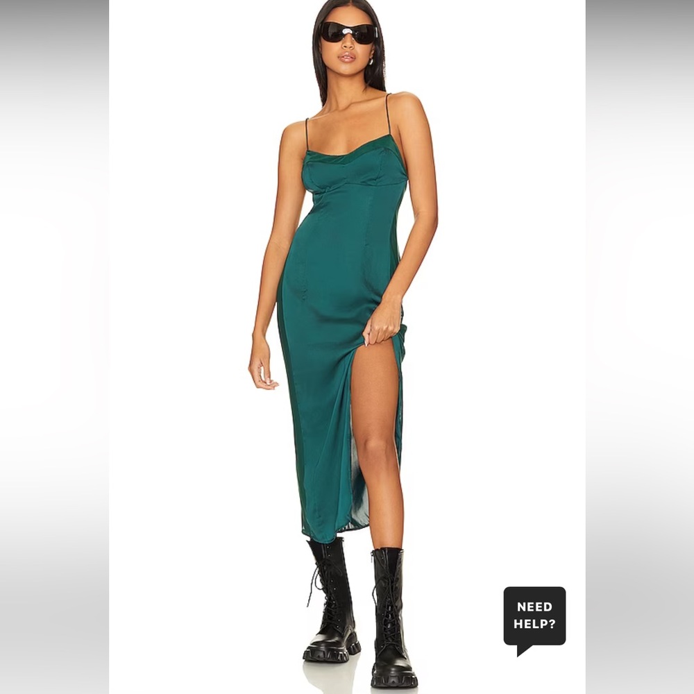 Free People City Cool MIDI Slip Dress in Emerald, Size Small